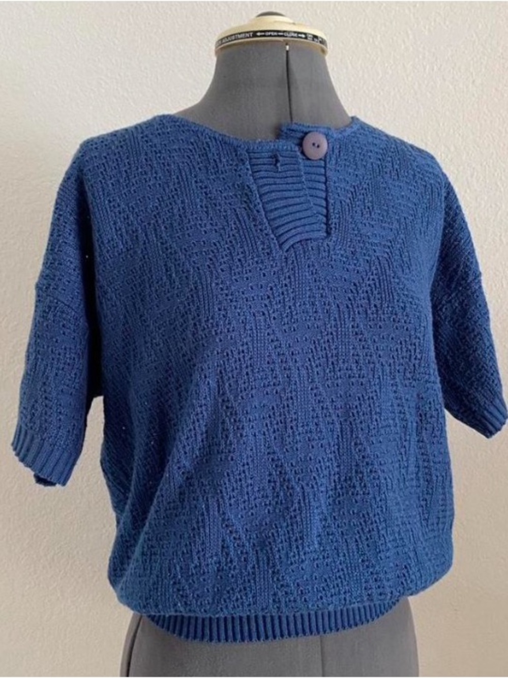 Short-Sleeve Navy Knit Sweater/preppy/vintage 90s